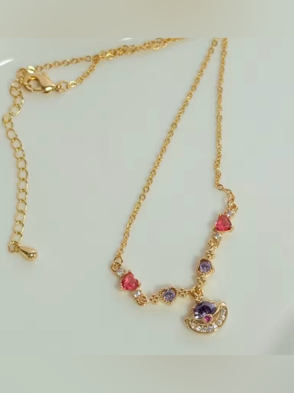 14K Gold Cheshire Cat Gemstone Necklace Disney Alice In Wonderland Character - Picture 5 of 7